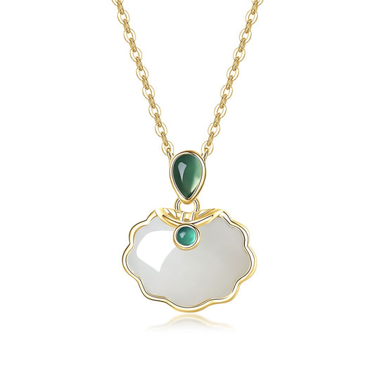 22K Gold Plated 925 Silver Natural White Jade Pendant Necklace