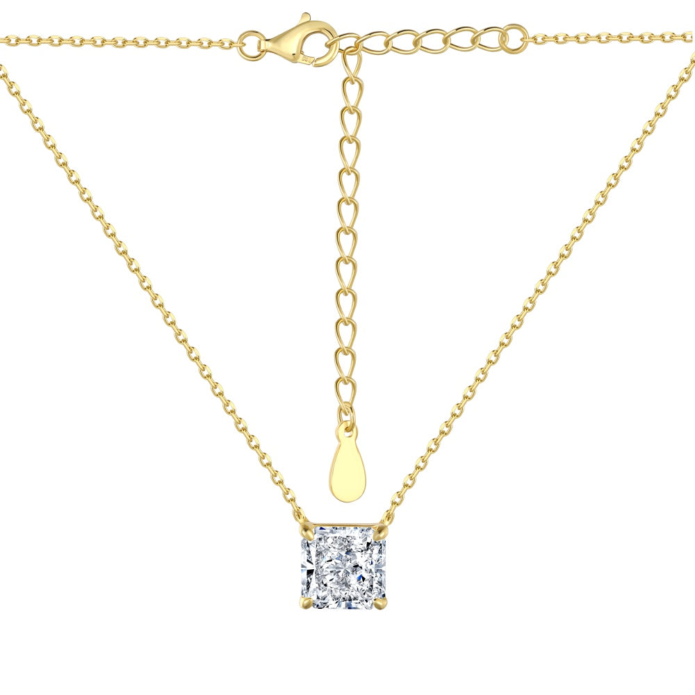 Radiant 18K Gold Plated Grade 8A Radiant Zircon Square Necklace - 3.0 Carat.