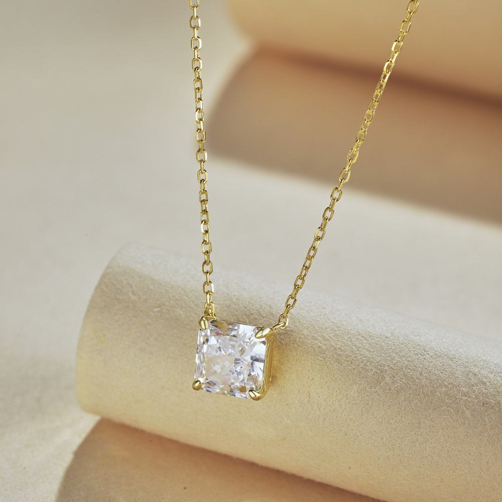 Radiant 18K Gold Plated Grade 8A Radiant Zircon Square Necklace - 3.0 Carat.